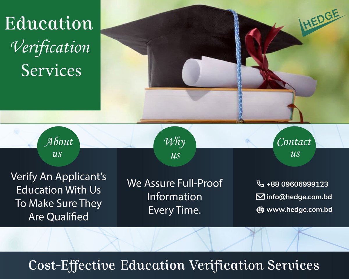 hedge_bd's tweet image. You may confirm a candidate&apos;s academic background, including attendance dates &amp;amp; fields of study, with the aid of HedgeBD&apos;s education verification services.
hedge.com.bd/background-che…
#educationverification