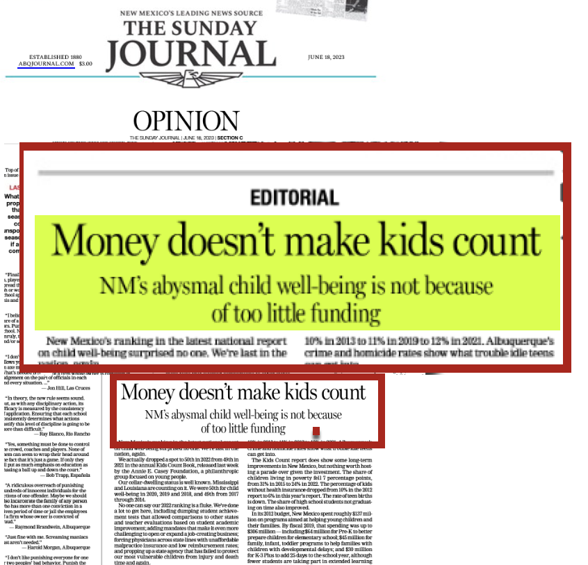 “Enough of the soft bigotry of low expectations and the excuse we’re a poor state that should be happy being not as last as we used to be.”

WE CAN DO BETTER. CALL A SPECIAL SESSION. PRIORITIZE OUR KIDS. 😤
 
#nmleg #nmpol #CYFDcrisis #SolutionsExist 

abqjournal.com/opinion/money-…