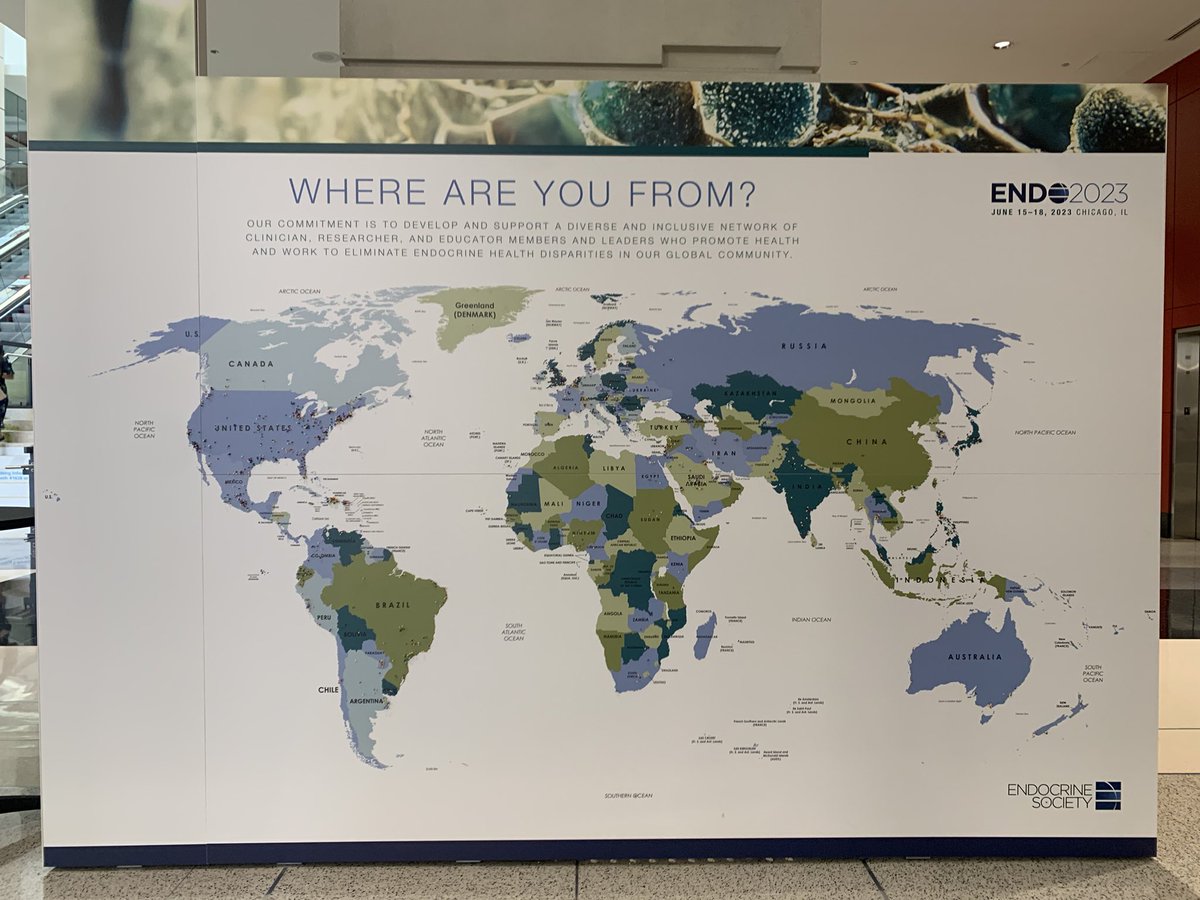 A beautiful representation of the incredible diversity of attendees from  around the world at #ENDO2023. Shout-out to all who traveled long  distances. Thanks for being here! 🌎🌍🌏