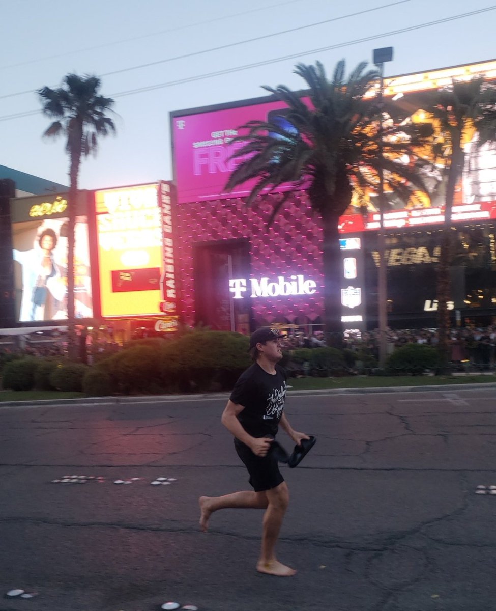 Zach Whitecloud running down the Las Vegas Strip with no shoes on is a definite mood