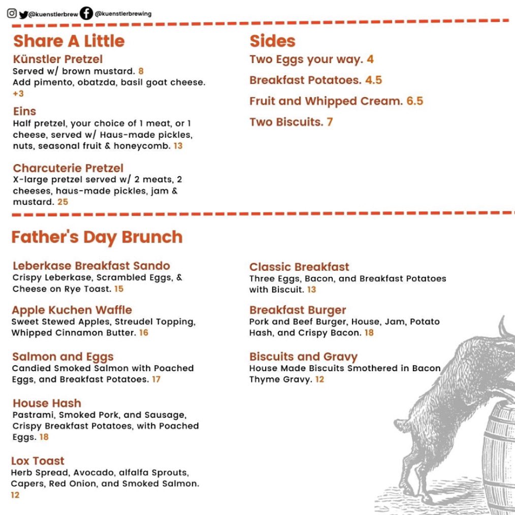 Y’all come out &amp; treat your pa to some bier! We have ✨ special ✨ Father’s Day Brunch Menu today — a lot of items that’ll reappear for brunch going forward so get a taste of the new menu first 👀 also drop the kiddos off at the new Playscape! Prost 🍻