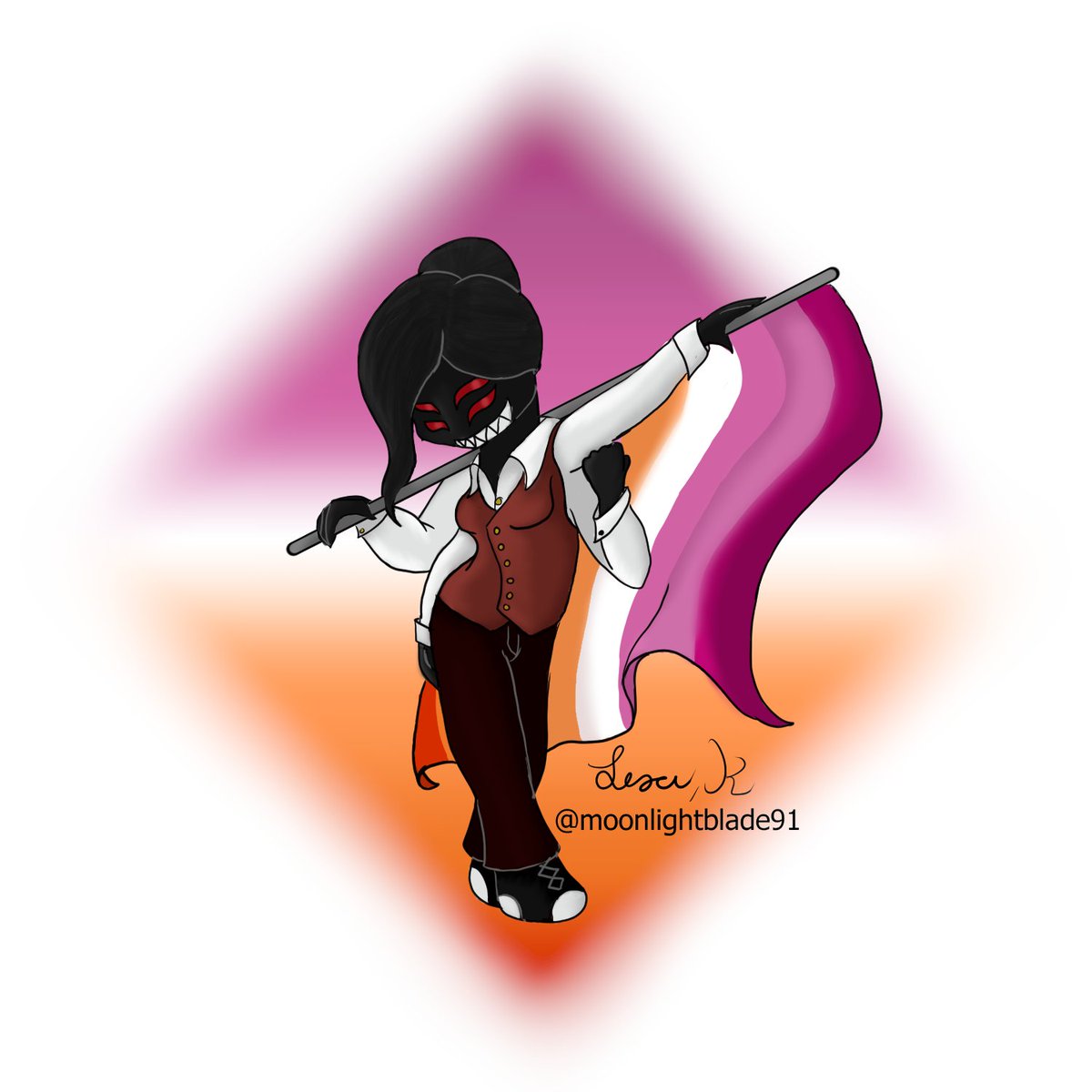 Have a nice #Pride2023 . Here is a picture of my OC Godhunter Elinor as a chibi

#lesbianpride #OC #ocart #chibiart