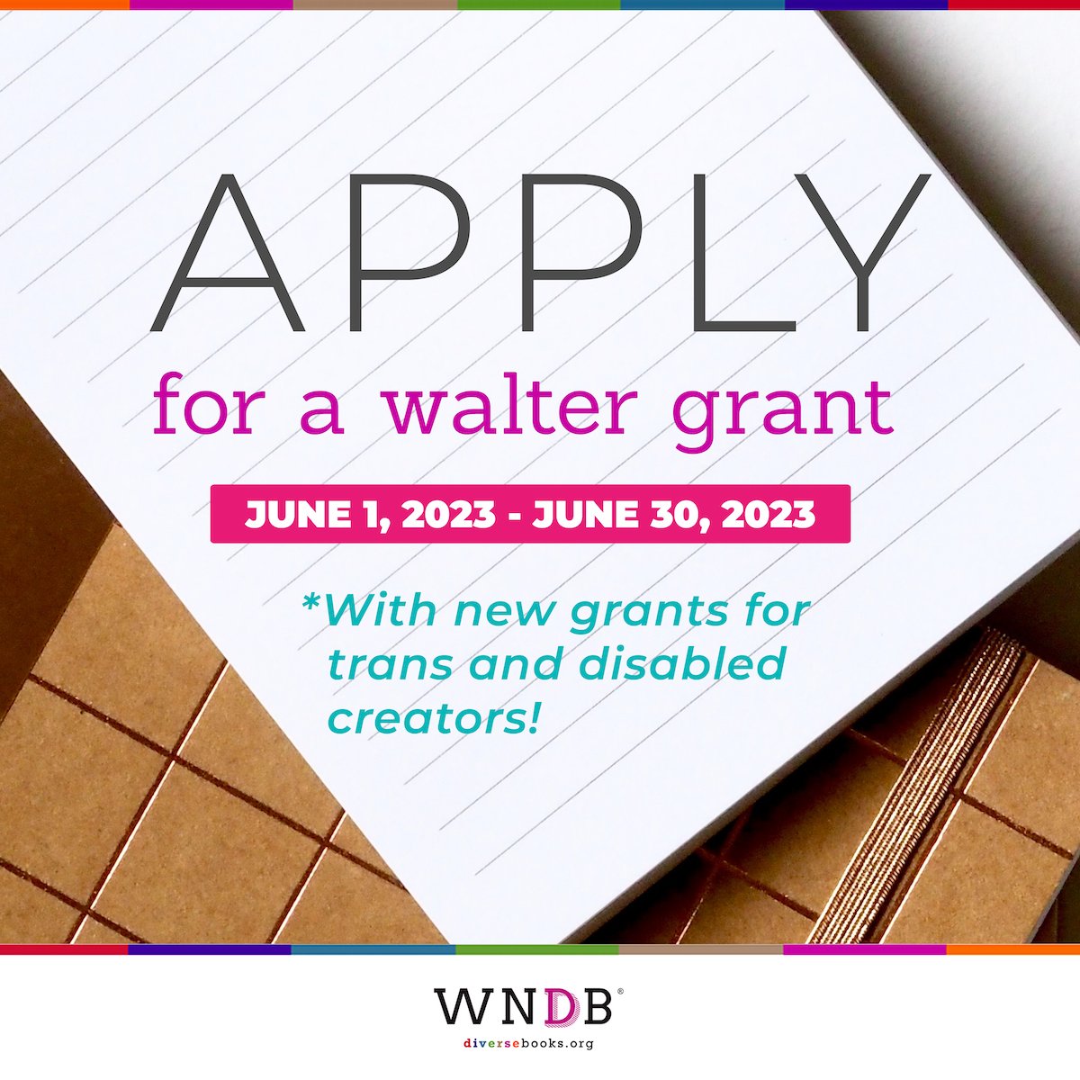 Apply for a 2023 Walter Grant! These $2000 grants are for diverse, unpublished creators based in the US and this year we have:

📝 5 general grants
📝 2 trans creator grants
📝 1 disabled writer grant

More info + application here: ow.ly/eI4550OCcO7