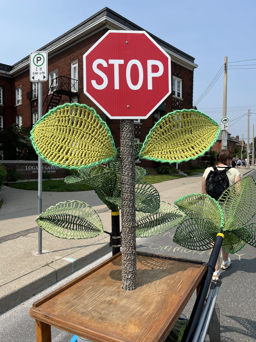 A decorative way to dress up stops signs by @surprisehamilton on display at Open Streets #hamont.