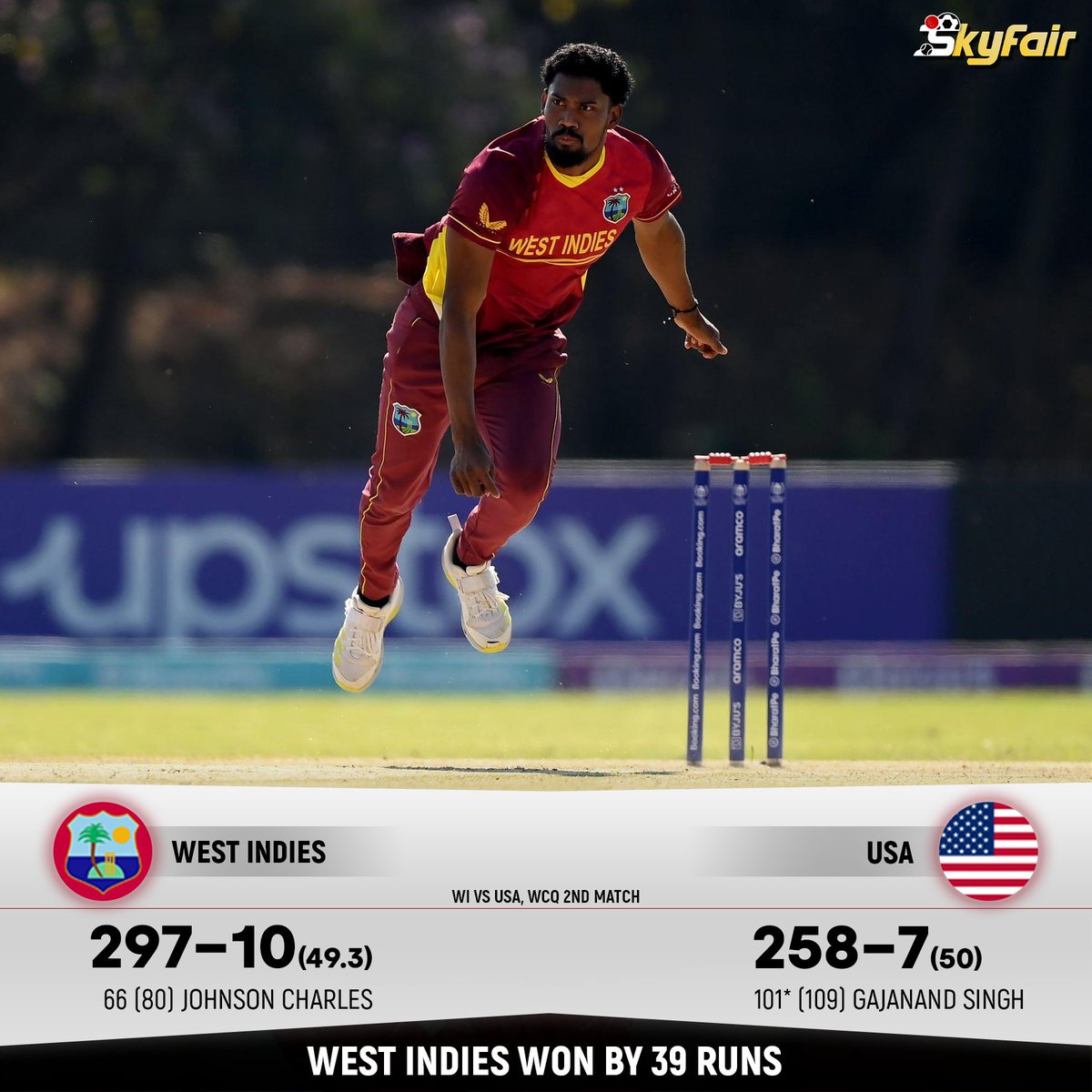 An unbeaten century from USA's Gajanand Singh, but West Indies had enough on the board to win the qualifier today.

#WCQualifiers #ODI #WorldCup #SeanWilliams #CraigErvin #ZIMvNEP #Skyfair
