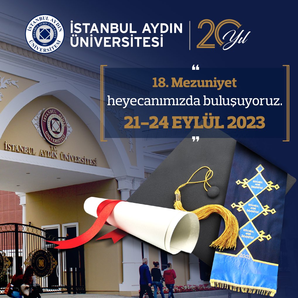 Sevgili 2023 mezunları, beklediğiniz an geldi! 21-22-23-24 Eylül tarihlerinde İstanbul Aydın Üniversitesi Ana Bahçede gerçekleşecek mezuniyet töreninin detaylarına aşağıdaki linkten ulaşabilirsiniz. aydin.edu.tr/haberler/Pages…
