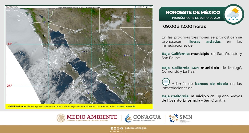 En las próximas horas, #Lluvias aisladas en municipios de #BajaCalifornia y #BajaCaliforniaSur
