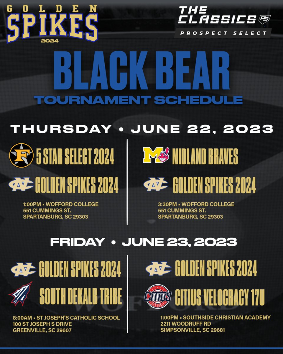 NCBA Golden Spikes 2024 (@2024spikes) on Twitter photo 2024 <a href="/NCBASpikes/">NCBA Golden Spikes</a> are in action Thursday & Friday at the <a href="/PSBaseballinc/">Prospect Select</a> Black Bear Tournament. Schedule below. Rosters available for coaches. DMs are open & we'll update w/ our planned pitching rotation when available. We don't play Saturday or Sunday at this event.
<a href="/FlatgroundApp/">FLATGROUND Pitching</a> 2024 <a href="/NCBASpikes/">NCBA Golden Spikes</a> are in action Thursday & Friday at the <a href="/PSBaseballinc/">Prospect Select</a> Black Bear Tournament. Schedule below. Rosters available for coaches. DMs are open & we'll update w/ our planned pitching rotation when available. We don't play Saturday or Sunday at this event.
<a href="/FlatgroundApp/">FLATGROUND Pitching</a>