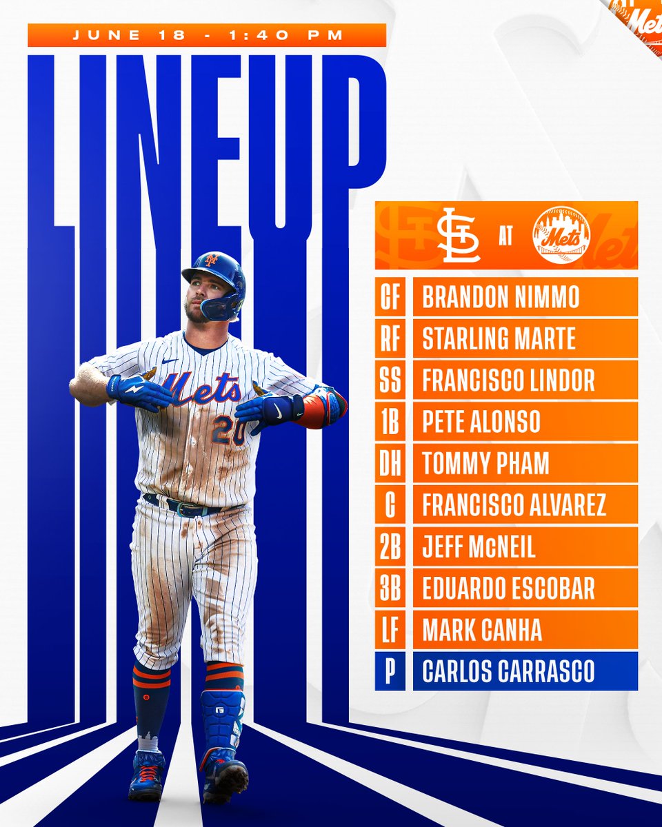 Mets's tweet photo. Father’s Day lineup. #LGM

🆚 St. Louis
💪 @Cookie_Carrasco
📺 WPIX, @MLBNetwork
📻 @wcbs880 https://t.co/AOctmXv1Sw