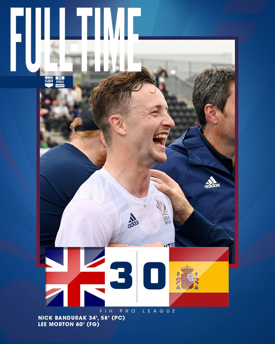 GBHockey's tweet photo. Full-Time and GB take the win over Spain in the men's #FIHProLeague fixture at @LeeValleyHTC. What a goal from Lee Morton to finish it off 🤯 #OneForTheHighlightReel https://t.co/KT3Optpv3m