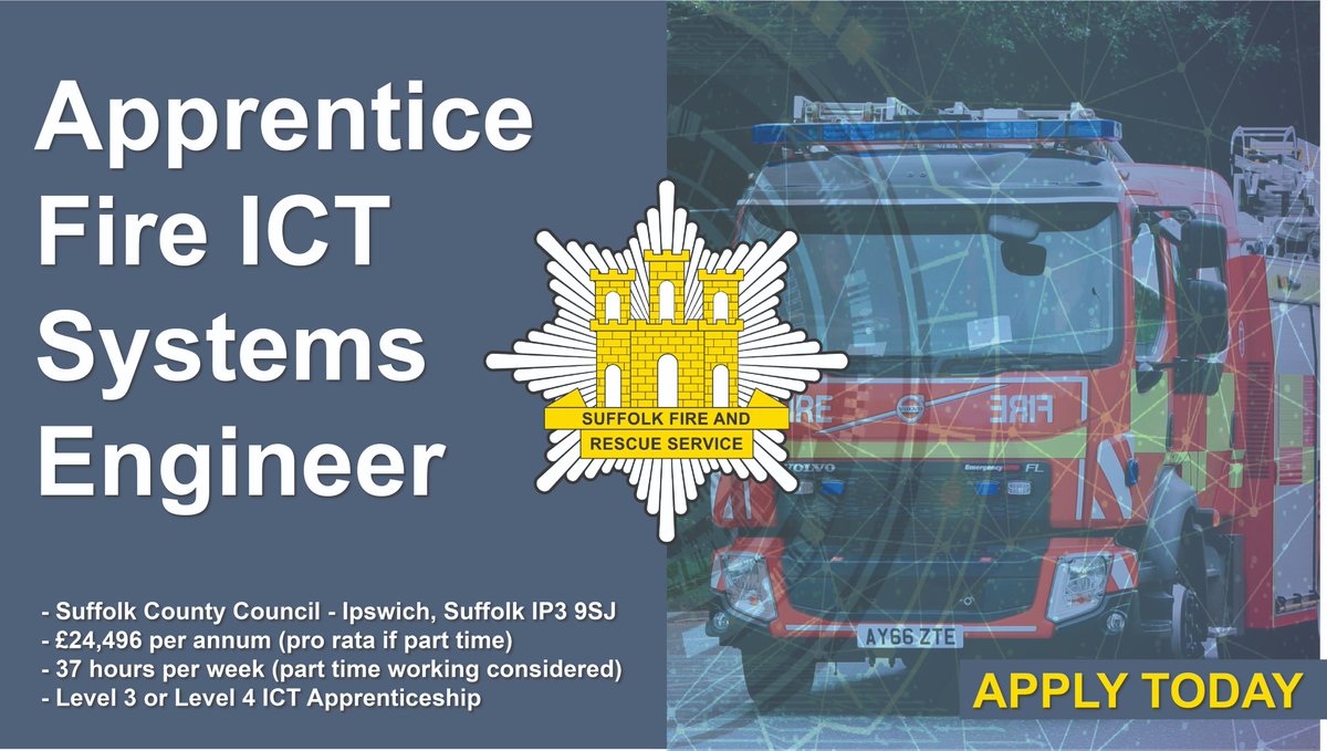 Do you know anyone finishing school or college this summer?

I am currently recruiting for an Apprentice Fire IT Systems Engineer to join my team, based at Ipswich East Fire Station.

Full details of the role and how to apply can be found here:
suffolkjobsdirect.org/#en/sites/CX_1…