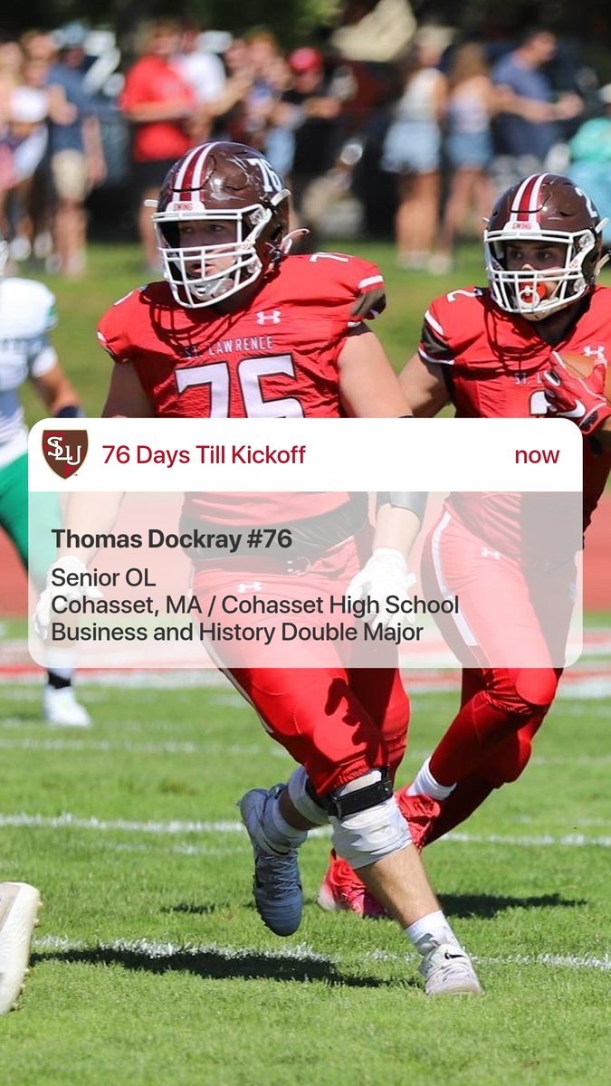 SLU_Football's tweet photo. 76 Days.
Introducing Captain Thomas Dockray.
Dock earned All-Liberty League Honorable Mention for O-Line last season.
He's currently working at Boston Scientific as an operations intern.
Dock's a great leader and teammate, we're thankful to have him.
#BlindSide
#KEEPSWINGING https://t.co/nQEylrwL1u