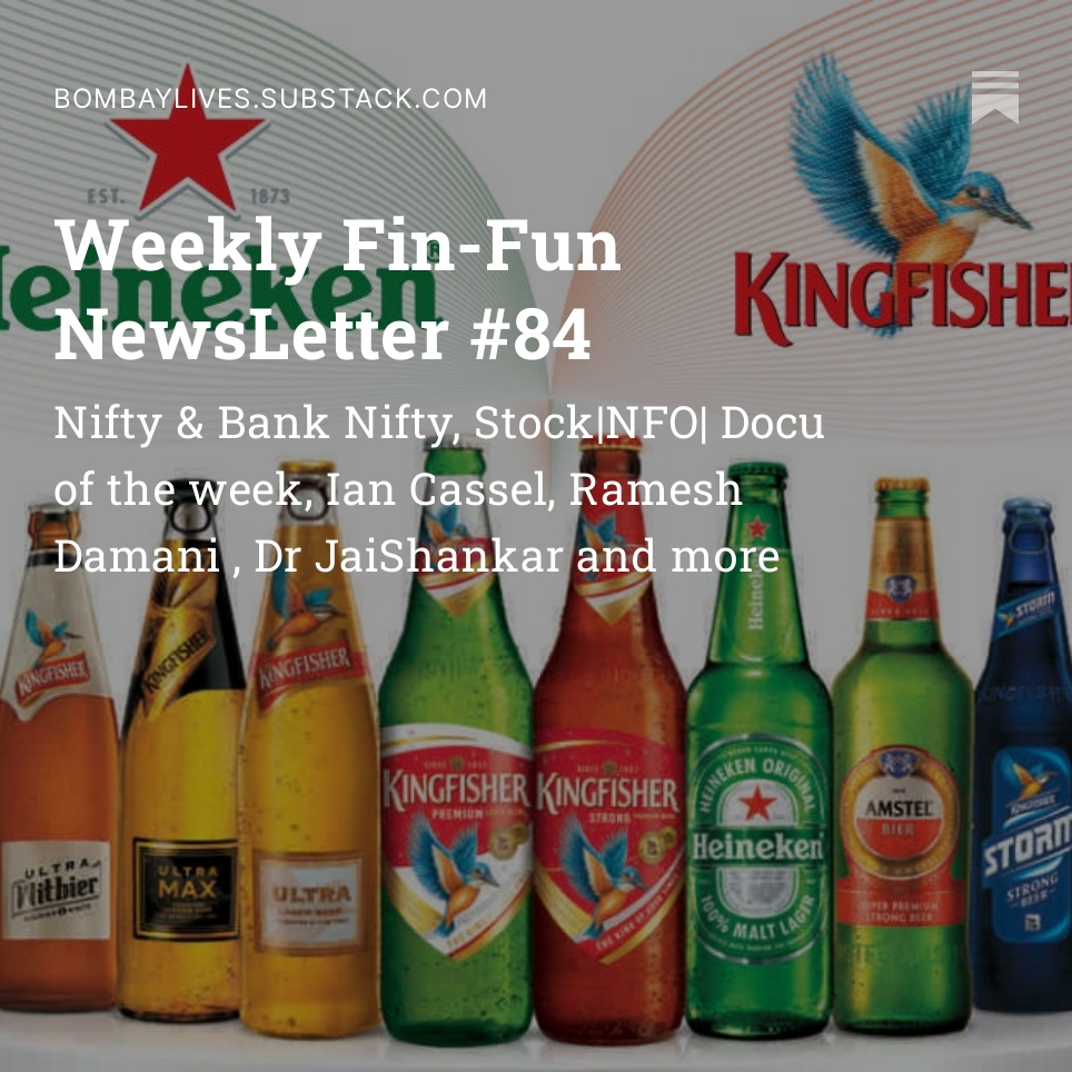 bombaylives's tweet photo. Weekly Fin-Fun NewsLetter #84
Nifty &amp; Bank Nifty, Stock|NFO| Docu of the week, Ian Cassel, Ramesh Damani , Dr JaiShankar and more 
https://t.co/73SWA3kOTw 
@beerbicepsguy @DrSJaishankar @iancassel #nifty #india #investing https://t.co/CmkWS8wmE7