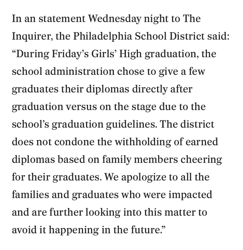 RLStreaterEsq's tweet photo. As Pres. of @PHLschoolboard &amp; father, I concur with @PHLschools. Ms. Abdul-Rahman did everything required to get to &amp; enjoy graduation. We should not let non-material antiquated norms preclude moments of inclusive joy that often follow moments of achievement/recognition. #phled https://t.co/pYIQAqqVGG