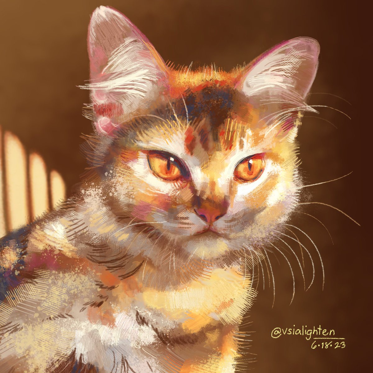 vsialighten's tweet photo. Long time no scribble, still slow and paying too much attention to details 😭 may this beautiful cat purrgive me for painting its portrait half-hearted
～
#art #artwork #painting #digitalart #digiart #illustration #illust #illustrator #イラスト #猫 #neko #cat #figurative #krita https://t.co/oVSKk1Rase