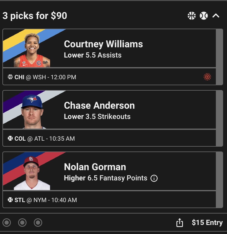 6/18/2023 - UnderdogFantasy

Lock this in quick! They've been mad quick with bumps today. 

Was in middle of making a couple slips and players bumped on me.

#PrizePicks #prizepicksmlb #DFS #GamblingTwitter #MLB #FreePlays #prizepicknba #prizepickslocks