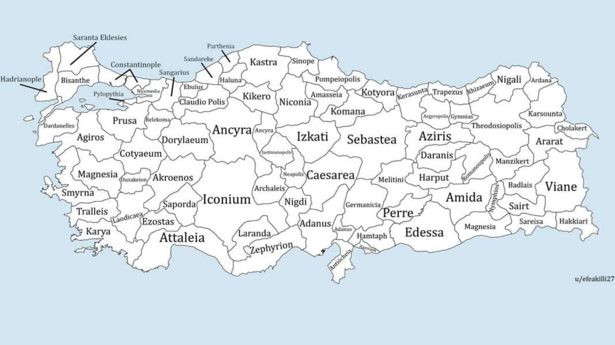SonerCagaptay's tweet photo. Latin or Greek names of Turkey's 81 provinces: over 2/3 are still recognizable https://t.co/oqxHFMnJpi
