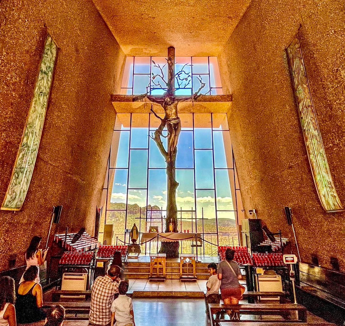 Our trip through Sedona, Arizona took us to the Church of the Holy Cross.  The view through the stained glass windows is absolutely stunning. What a  peaceful place to reflect and pray., image size:1200x1133