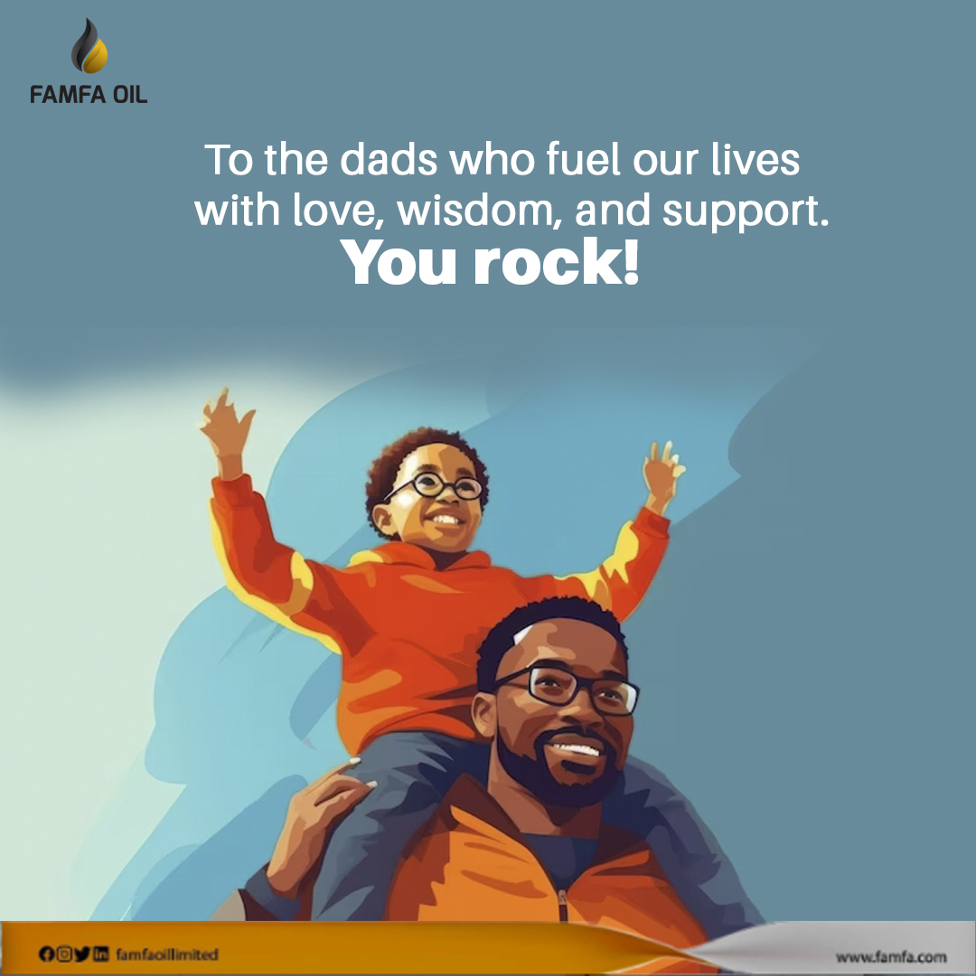 FamfaOilLimited's tweet photo. Today we honour and appreciate the fathers who play a vital role in shaping our future. You are our everyday hero!
Happy Fatherโs Day.
#FamfaOil #FathersDay https://t.co/Wl6nbS9GMl