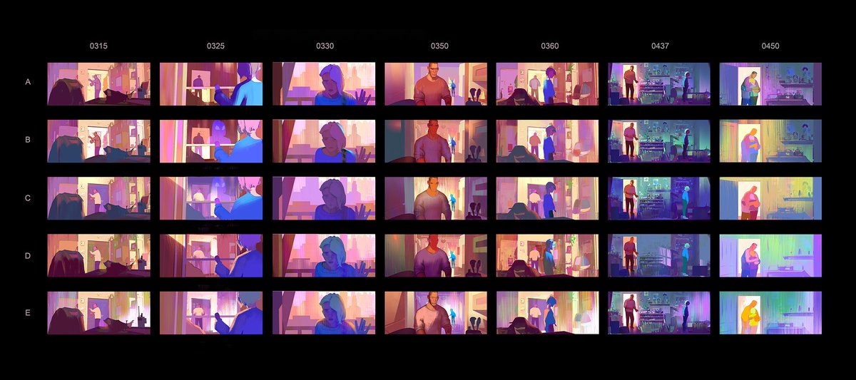 Chuwenjie's tweet image. Here’s a look at some of the iterations I did to explore the color of this scene! #AcrossTheSpiderVerse #GwenStacy