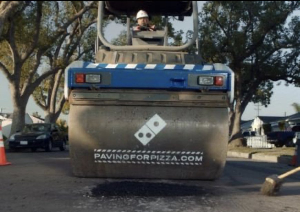 BrianRoemmele's tweet photo. Domino’s introduced a campaign called ‘Paving For Pizzas’.

Domino’s started a campaign of fixing potholes in American towns to ensure that Domino’s pizzas could be delivered to customers in perfect condition.

An example of great marketing as well as doing something good to the society.