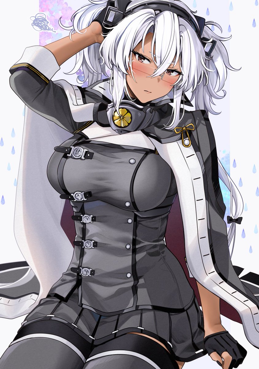 musashi (kancolle) ,musashi kai ni (kancolle) 1girl dark-skinned female dark skin solo gloves breasts glasses  illustration images