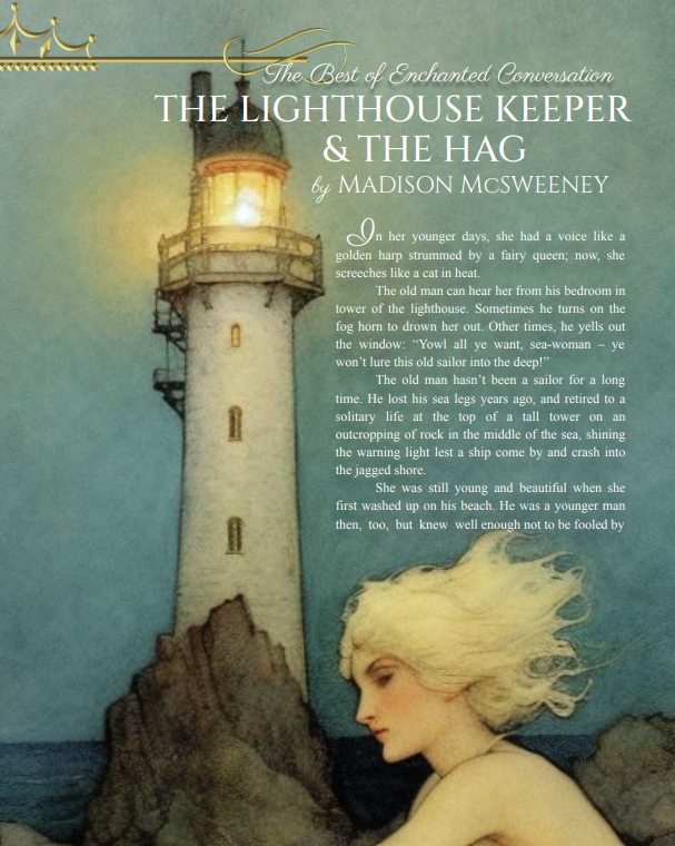 My mermaid horror story 'The Lighthouse Keeper and the Hag' was recently reprinted in The Fairy Tale Magazine's June issue. Look at the gorgeous artwork! #folkhorror #fairytale #mermaids