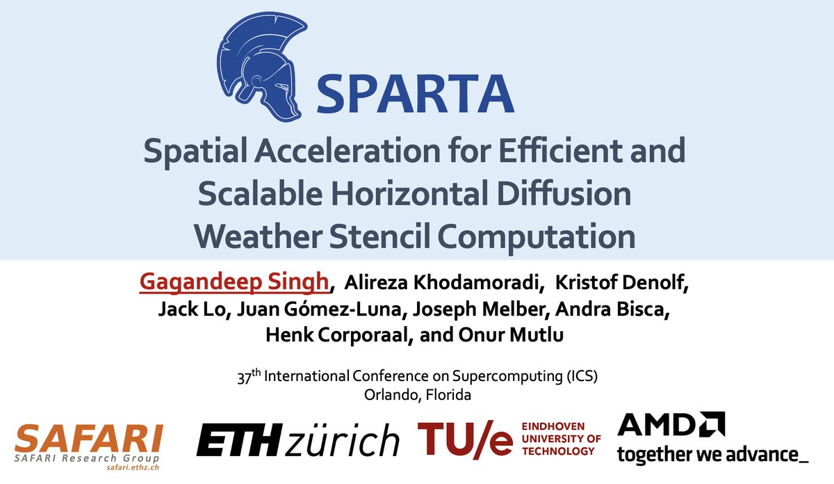 Join us this Friday at 3:40 PM EDT in Session 8 at #ICS2023, Florida!  
I will present “SPARTA: Spatial Acceleration for Efficient and Scalable Horizontal Diffusion Weather Stencil Computation.'  
Paper: arxiv.org/pdf/2303.03509…
@_onurmutlu_ @el1goluj 
@AMD @SAFARI_ETH_CMU @ETH