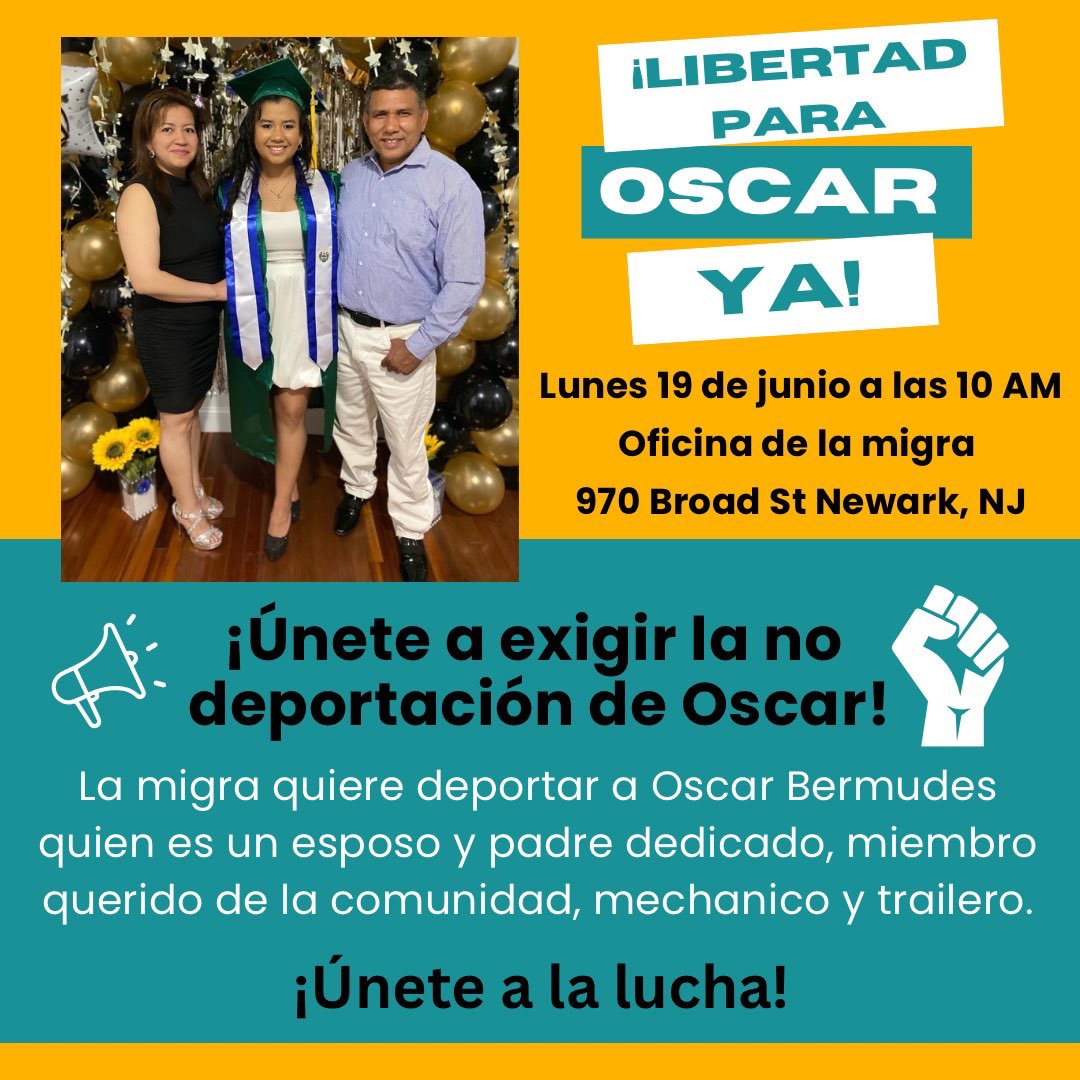 NJ Alliance for Immigrant Justice (@njaij) on Twitter photo 👨🏻ICE doesn’t rest for Father’s Day👴🏾
ICE plans to deport Oscar, a father and comrade who organized with <a href="/LetsDriveNJ/">Let's Drive NJ</a> and with @cosecha_harvest.
Join us as we demand Oscar’s freedom and family reunification for all
📍Newark Field Officd, 10 AM 6/17
Phone zap TK! 👨🏻ICE doesn’t rest for Father’s Day👴🏾
ICE plans to deport Oscar, a father and comrade who organized with <a href="/LetsDriveNJ/">Let's Drive NJ</a> and with @cosecha_harvest.
Join us as we demand Oscar’s freedom and family reunification for all
📍Newark Field Officd, 10 AM 6/17
Phone zap TK!