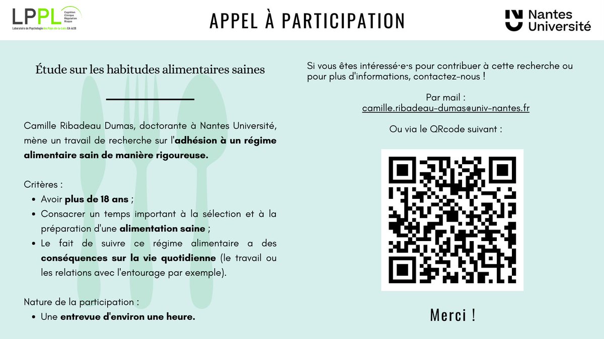 Valentin Flaudias, PhD (@vflaudias) on Twitter photo Need your help ! Une doctorants sur Nantes a besoin de vous : Vous suivez un régime alimentaire sain, merci de regarder l'appel ci-dessous :) <a href="/nicolassahuc/">Nicolas Sahuc</a> <a href="/couteronjp/">Couteron</a> @BrunoROCHERR <a href="/RommelDelphine/">Rommel Delphine</a> Need your help ! Une doctorants sur Nantes a besoin de vous : Vous suivez un régime alimentaire sain, merci de regarder l'appel ci-dessous :) <a href="/nicolassahuc/">Nicolas Sahuc</a> <a href="/couteronjp/">Couteron</a> @BrunoROCHERR <a href="/RommelDelphine/">Rommel Delphine</a>