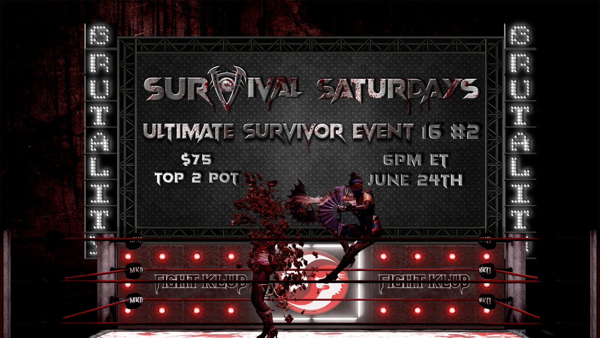⚠️DO YOU HAVE THE GUTS⚠️

To join the #MK11 #UltimateSurvivorEvent THIS SATURDAY, June 24th 6 PM ET?

US/Wired only, Banned moves allowed, $75 Top 2 pot

🗣️ @kevinmcolon @TygressD 

You have what it takes? Sign ups are below
🔗forms.gle/Mcwx5FcQKDpGme…
🎙️discord.gg/5RxuwKZMGq