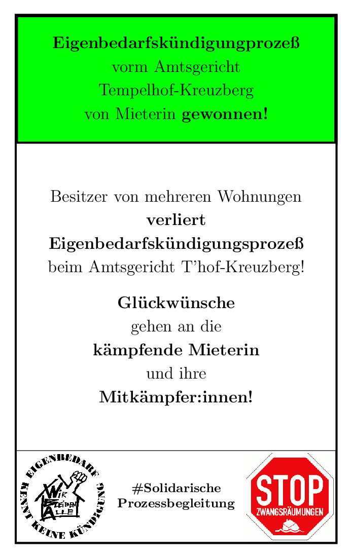 Mieterin verliert Wohnung nach #Eigenbedarfskündigung, zieht um &amp; wird auch in neuer Wohnung wg #Eigenbedarf gekündigt. Doch dieses Mal gewinnt sie. Kämpfen lohnt sich! <a href="/BuendnisZRV/">Zwangsräumung Verhindern Berlin</a> <a href="/kieztreffen/">Ortsgruppe Pankow MGB</a> <a href="/kiezkommune/">Kiezkommune Wedding</a> <a href="/HeimatNeue/">🏘#NeueHeimatMitte🏘 - NachbarnInitiative</a> <a href="/mg_berlin/">Mieter*innengewerkschaft Berlin</a> <a href="/4HousingandCity/">European Action Coalition</a> <a href="/KiezV44/">Kiezversammlung44</a> <a href="/gloreiche36/">GloReiche Nachbarschaft</a> <a href="/bizimkiez/">Bizim Kiez *account hier inaktiv*</a>