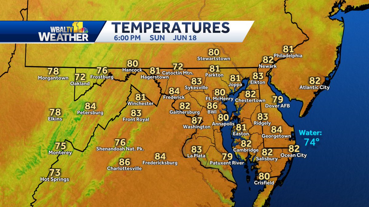Good evening!  Here's a look at temperatures in the area. #mdwx