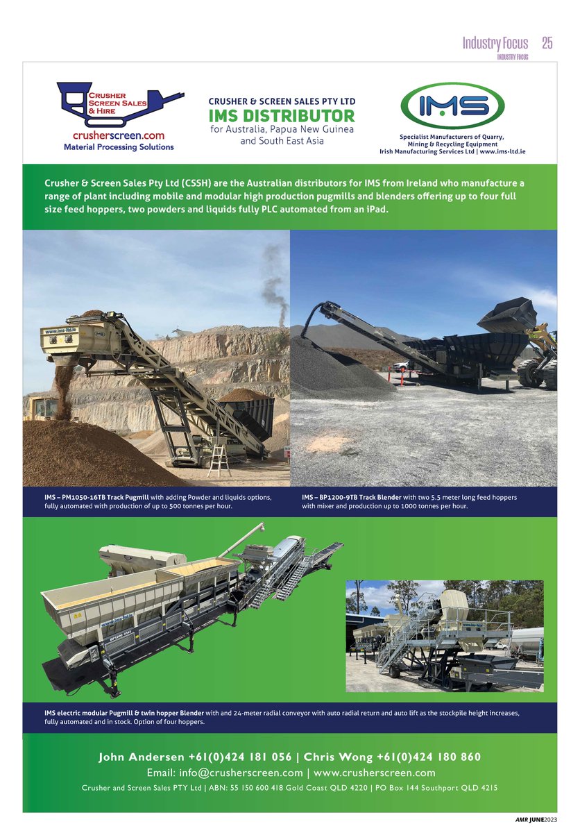 AuMiningReview's tweet image. Read article: australianminingreview.com.au/latest/#page=1
Crusher Screen Sales &amp;amp; Hire are the Australian Distributors for IMS from Ireland.

#australianminingreview #crusherscreen #rockcrushing #aggregateprocessing #screeningequipment