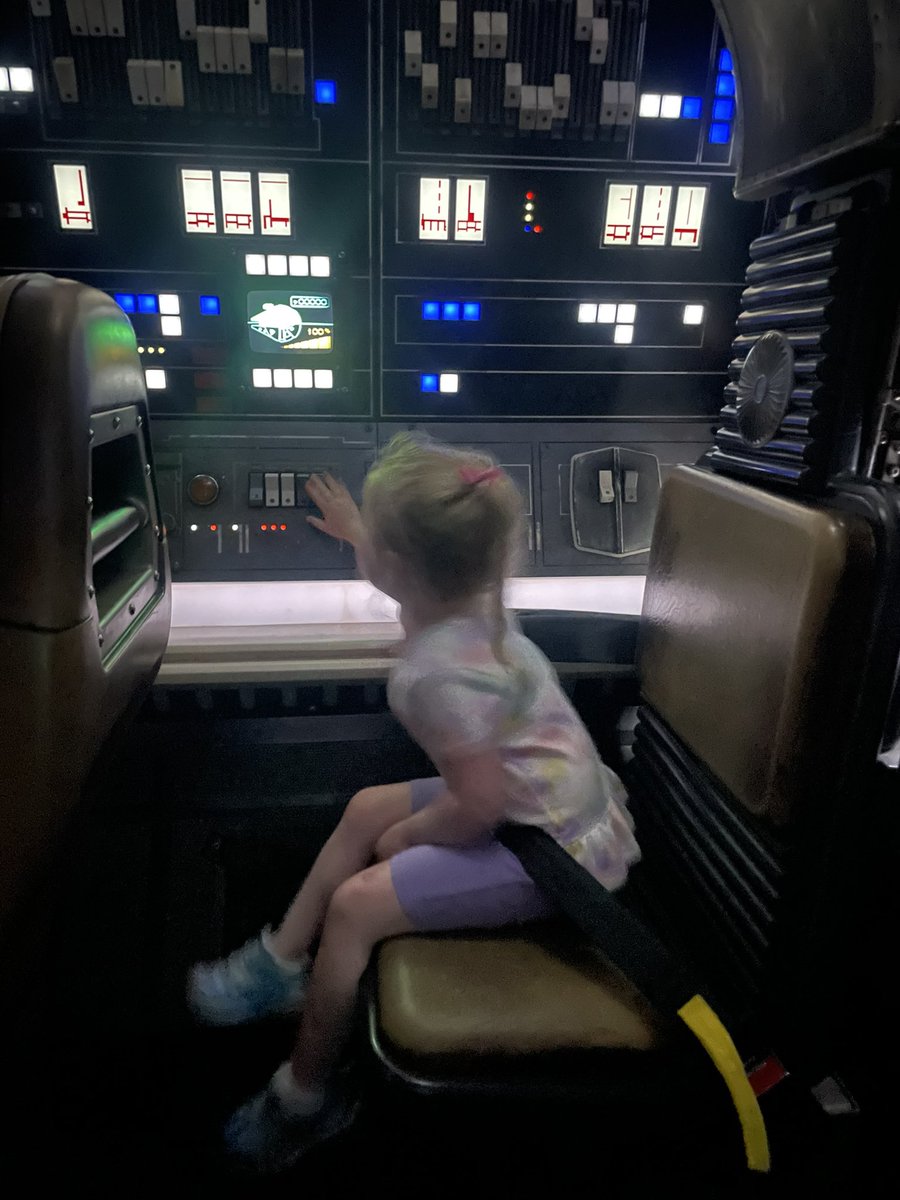 And she finally met the height requirement for the Falcon! ❤️❤️ My work as a parent is complete #StarWars #maytheforcebewithyou