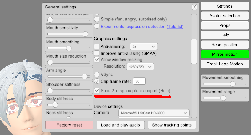 sms77_VR's tweet photo. @KitBallard @KatoGrey VSeeFace does support Spout as a capture method. You can enable it in the Settings under "Graphics Settings" https://t.co/r7TmMNnXey