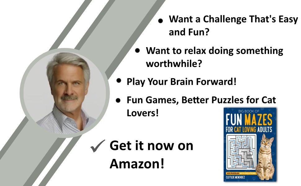 Big Book Of Fun Mazes For Cat Loving Adults: Large Print 100 Mazes With Solutions 

amazon.com/dp/B0BKJ9F2PT

#games #puzzles #catlover #mazes #memory #puzzlelover #cats #petowner