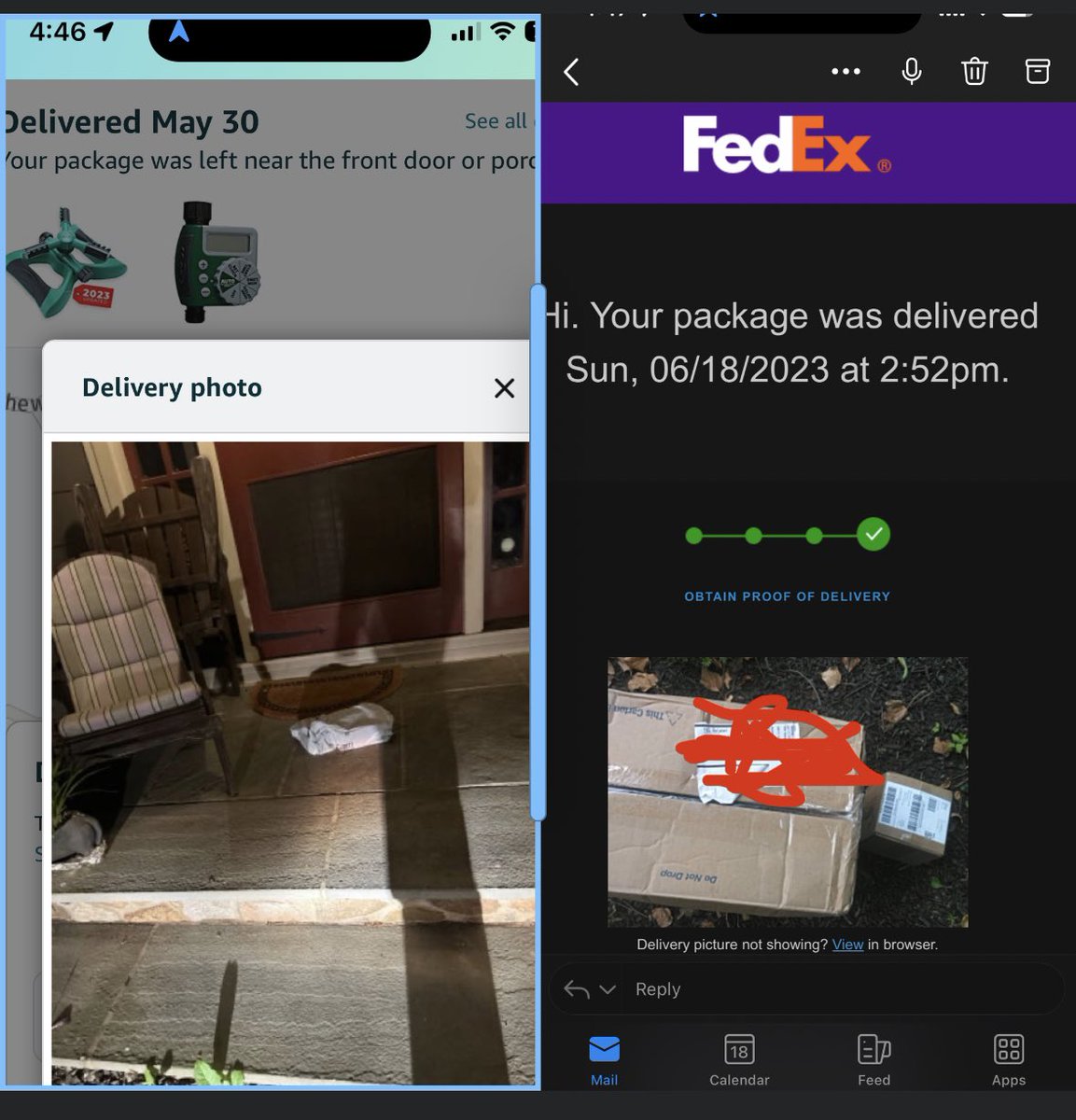 Who did it better?
<a href="/amazon/">Amazon</a> photograph proof of package delivery with location for context or
<a href="/FedEx/">FedEx</a> cropped photo proof of “a package is on the ground with some nearby leaves next to another package” - a photo has occurred
C’mon <a href="/FedExForum/">FedExForum</a> - do better