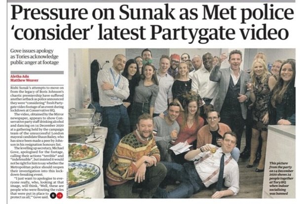 Sunak the silent PM.

Pressure mounts on Sunak as Met police 'consider' latest #PartygateVideo.

Sunak knew what was going on.

NEVER TRUST A TORY

#ToriesOut346
#SunakOut236
#GeneralElectionNow