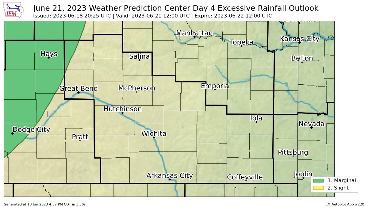 KSstormchasers's tweet photo. WPC issues Day 4 Marginal Risk Excessive Rainfall Outlook at Jun 18, 20:25z for ICT https://t.co/V56tWKCNXD https://t.co/wRemgnqDAb