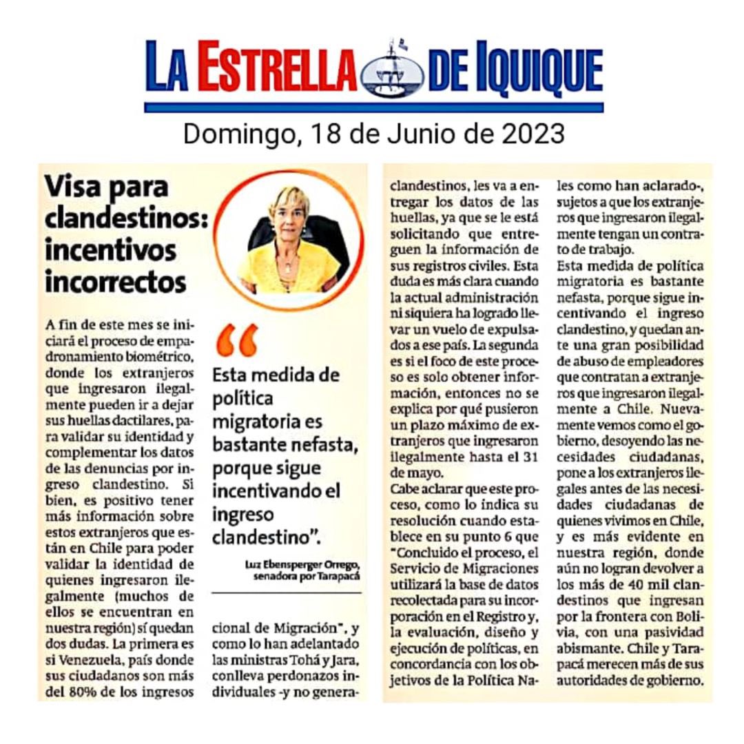 📰Los invito a leer mi columna. Que tengan un buen domingo.

-
#senadora #senadoraluzebensperger #tarapacá #iquique #altohospicio