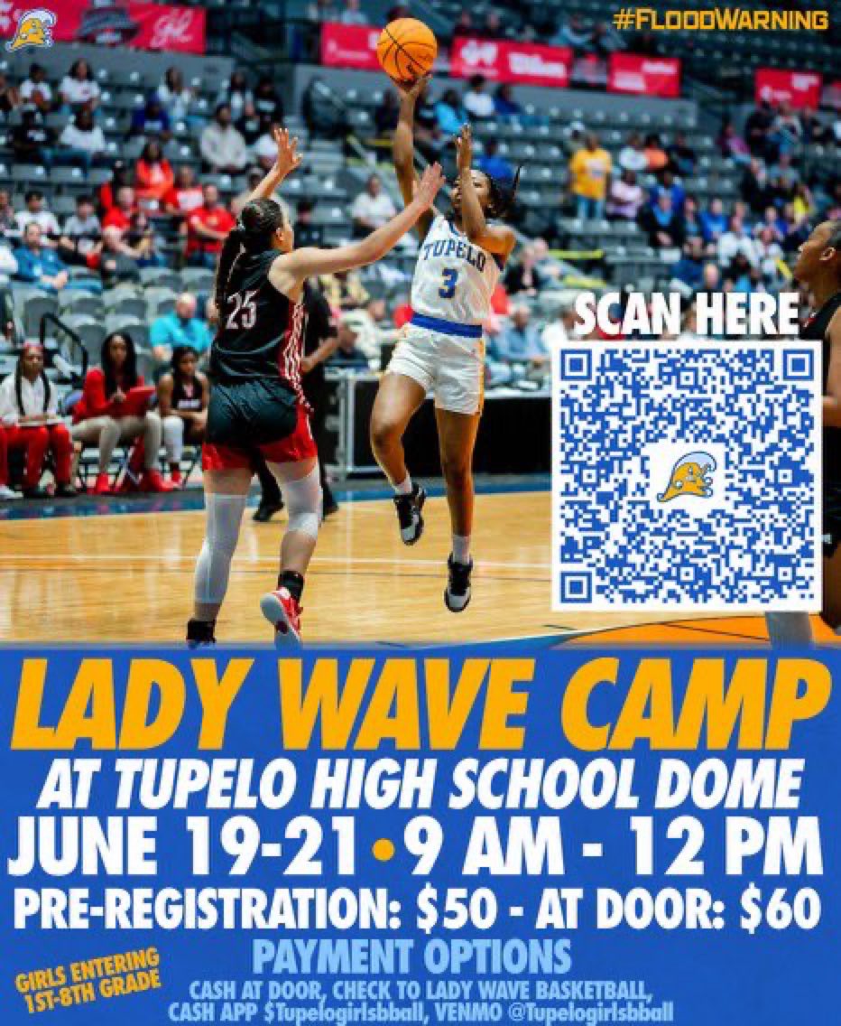 Lady Wave basketball camp starts tomorrow!! Registration 8:30-9:00 at the dome.@TupeloHigh @TupeloAthletics @tupeloschools #gowave