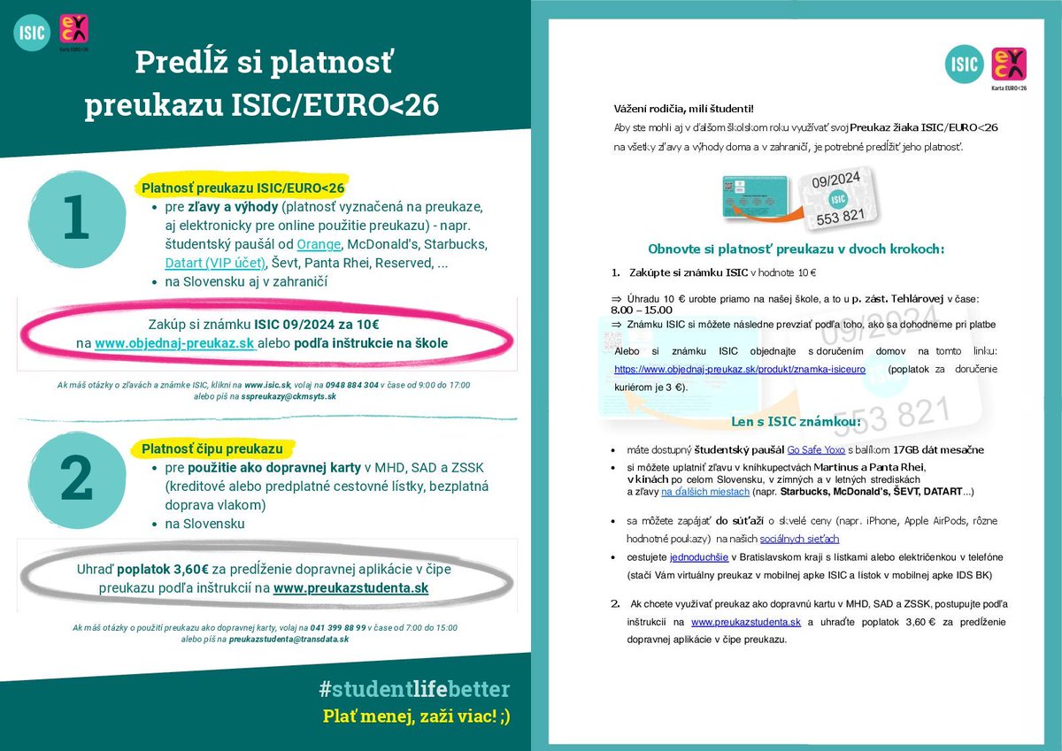 Aby ste mohli aj v novom šk. roku využívať svoj Preukaz žiaka ISIC/EURO<26 na všetky zľavy a výhody doma a v zahraničí, treba si predĺžiť jeho platnosť. Prečítajte si, ako si predĺžiť preukaz na našej škole: vdp.in.net/ISIC-u-nas-pre… O výhodách preukazu ISIC:vdp.in.net/ISIC-predlzeni…