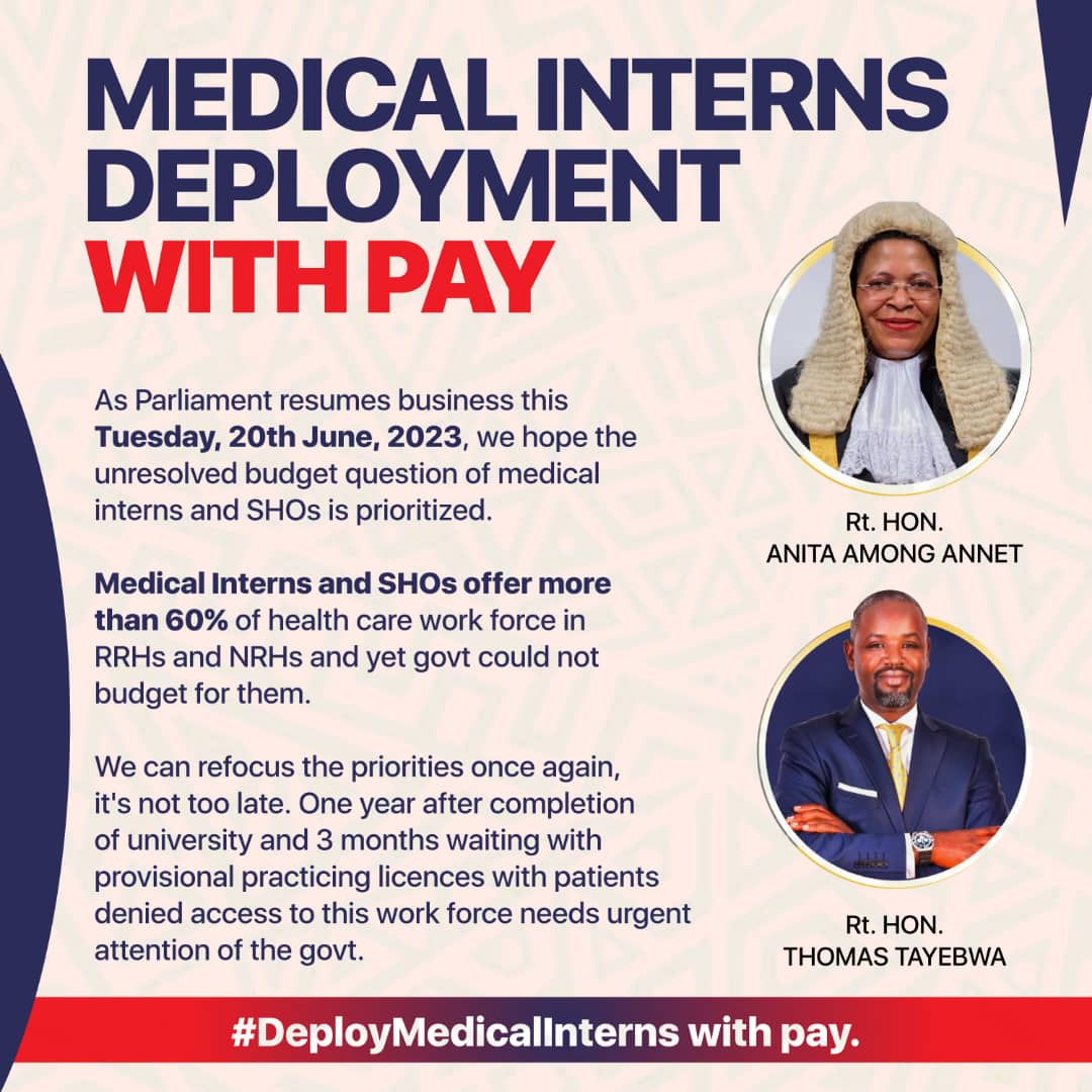 Our dear Rt honorable speakers @AnitahAmong and @Thomas_Tayebwa through the August house,please save the medical profession from the ruthless mafias,hopes of the 1901 young medical professionals are in you!Be our heroes!Hear out our cries,expedite deployment of medical interns!