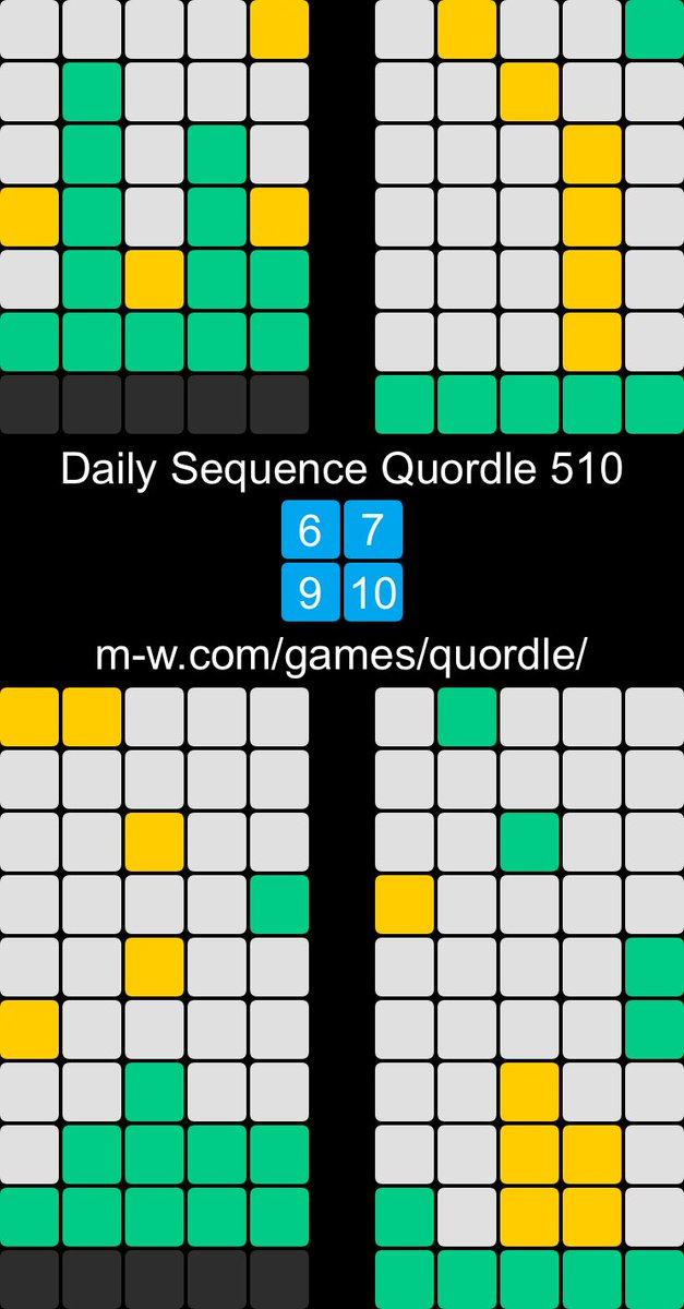 Daily Sequence Quordle 510
6️⃣7️⃣
9️⃣🔟

#dailysequencequordle