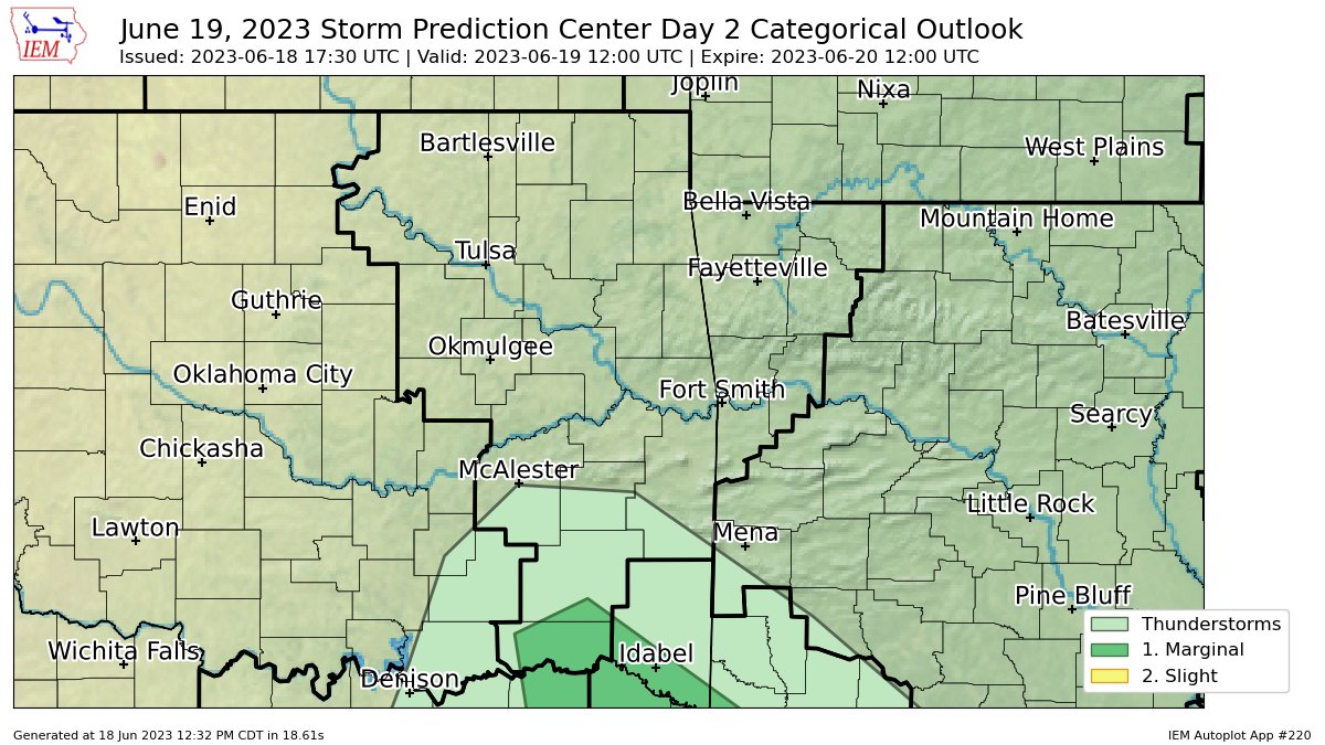 KSstormchasers's tweet photo. SPC issues Day 2 Marginal Convective Risk at Jun 18, 17:30z for TSA https://t.co/EdIzIqkybj https://t.co/hnwxRP2S9U