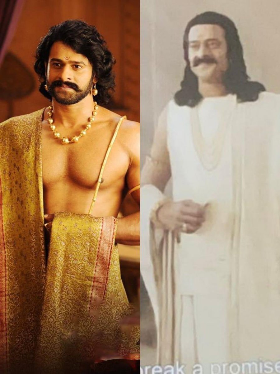 JiADIPURUSH 
you think of a bigger downgrade than this?

Prabhas looked like a handsome Sanatani hunk and royal prince in Bahubali.

In Jihadipurush, he is looking like a debauched, bloated, effeminate Roman senator with a horrendous wig ( Cut and paste)
