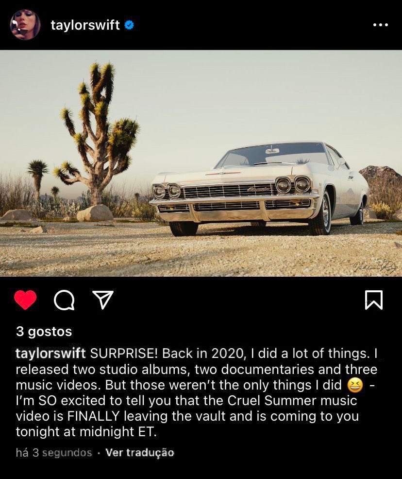 🚨| @taylorswift13 will release the music video for “Cruel Summer” TONIGHT.
