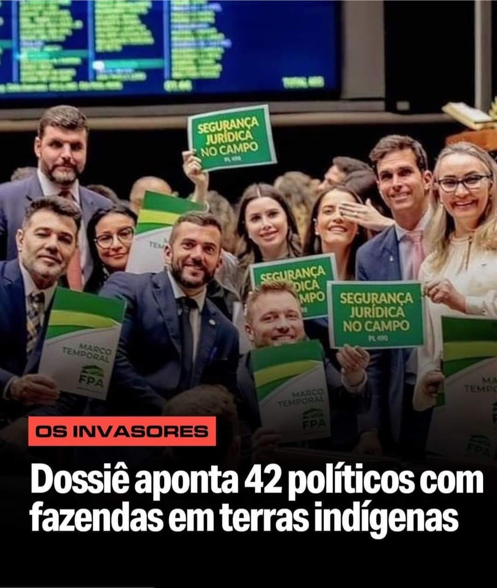 'Dossiê aponta quem são os verdadeiros invasores de terras no Brasil. Ruralistas que estão no centro do poder político do país, possuem quase 100 mil hectares de fazendas sobrepostas a terras indígenas.' #ToComMST
#VidasIndigenasImportam #MarcoTemporalNão

mst.org.br/2023/06/16/dos…