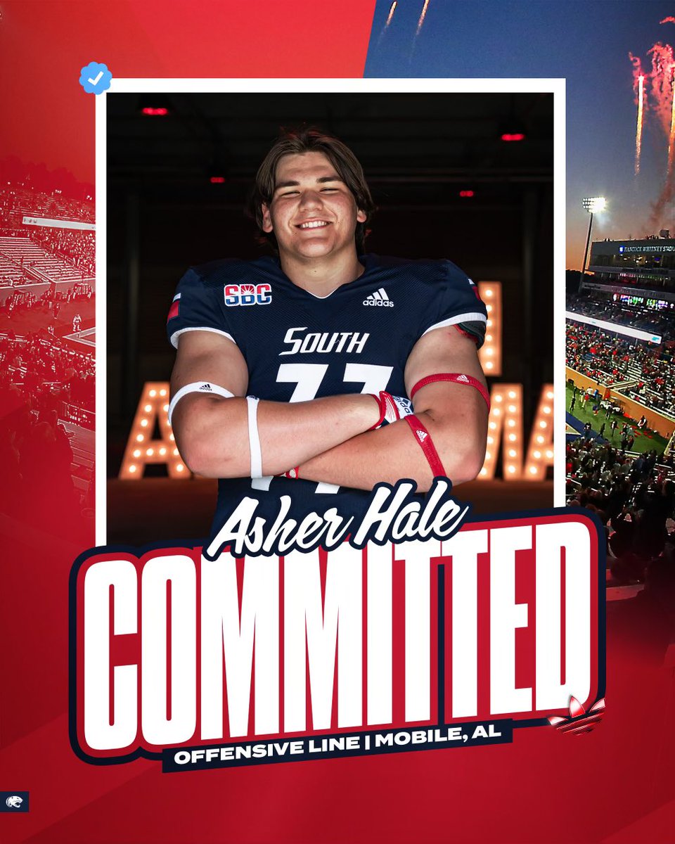 Asher Hale (@asherhale2) on Twitter photo After an amazing OV and a great talk with <a href="/KaneWommack/">Kane Wommack</a> and <a href="/CoachGSteele/">Gordon Steele</a> I am extremely excited to announce my commitment to The University of South Alabama #GoJags <a href="/airtran5/">Drew Tranchina</a> <a href="/spsmobile_al/">St. Pauls Football</a> <a href="/StPCoachBaxter/">Ryne Baxter</a> <a href="/SFC_B/">Coach Billips</a> <a href="/247Sports/">247Sports</a> <a href="/PORTCITYPROSPEC/">PORTCITYPROSPECTS</a> <a href="/On3sports/">On3</a> After an amazing OV and a great talk with <a href="/KaneWommack/">Kane Wommack</a> and <a href="/CoachGSteele/">Gordon Steele</a> I am extremely excited to announce my commitment to The University of South Alabama #GoJags <a href="/airtran5/">Drew Tranchina</a> <a href="/spsmobile_al/">St. Pauls Football</a> <a href="/StPCoachBaxter/">Ryne Baxter</a> <a href="/SFC_B/">Coach Billips</a> <a href="/247Sports/">247Sports</a> <a href="/PORTCITYPROSPEC/">PORTCITYPROSPECTS</a> <a href="/On3sports/">On3</a>